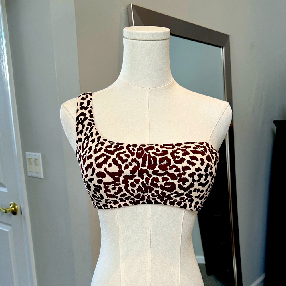 J. Crew one shoulder leopard bikini top